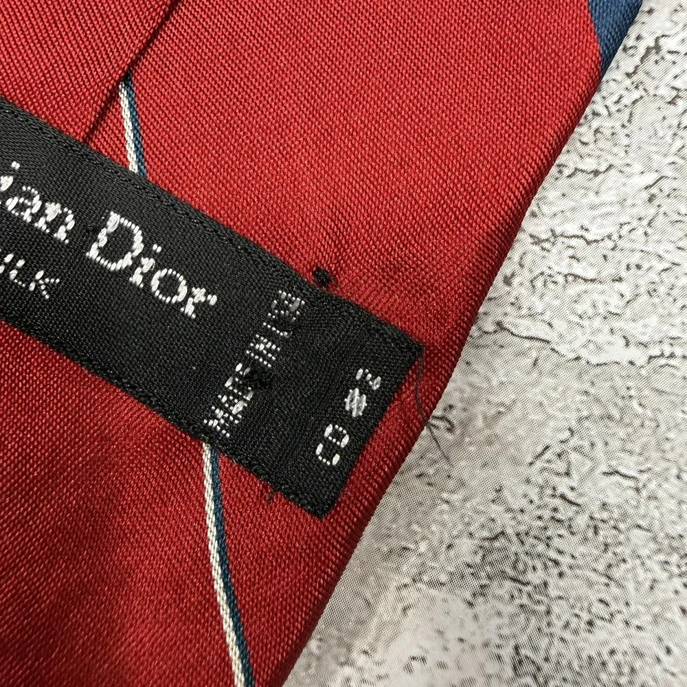 Christian Dior Silk Tie Mens One Size Red Striped Made In‎ Italy Necktie